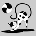 Sketch of a black and white cat with a ball